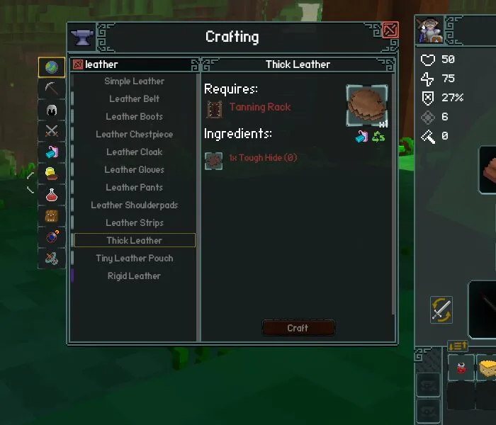 The crafting menu